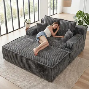 WINZOO Boneless Chaise Lounge with Ottoman - Comfy Single Sleeper Bed, Indoor Reading Furniture for Adults, Small Black Sofa Couch for Living Room