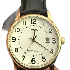 brand new Casio watch black genuine leather gold dial mtp-v002gl-7