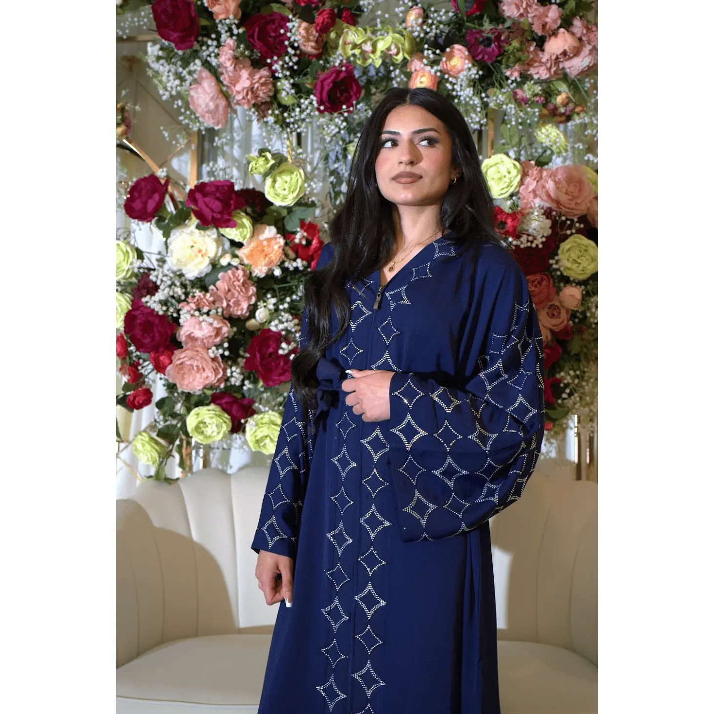 Bright Navy Blue Abaya with Stunning Sequin Detailing for Women