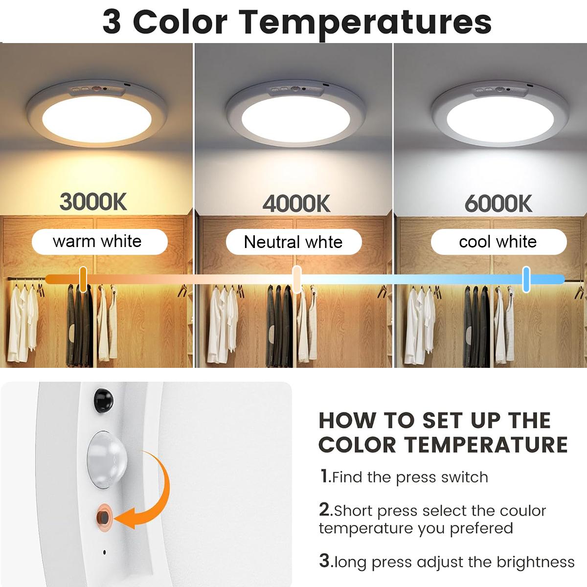 Pack of 4 Rechargeable Motion Sensor Ceiling Light with Remote - Magnetic Wireless Ceiling Light Battery Powered for Closet Shower Stairs Shed Hallway Porch Patio ect,Suitable for various scenarios, easy to install,Supports both motion-sensing and always