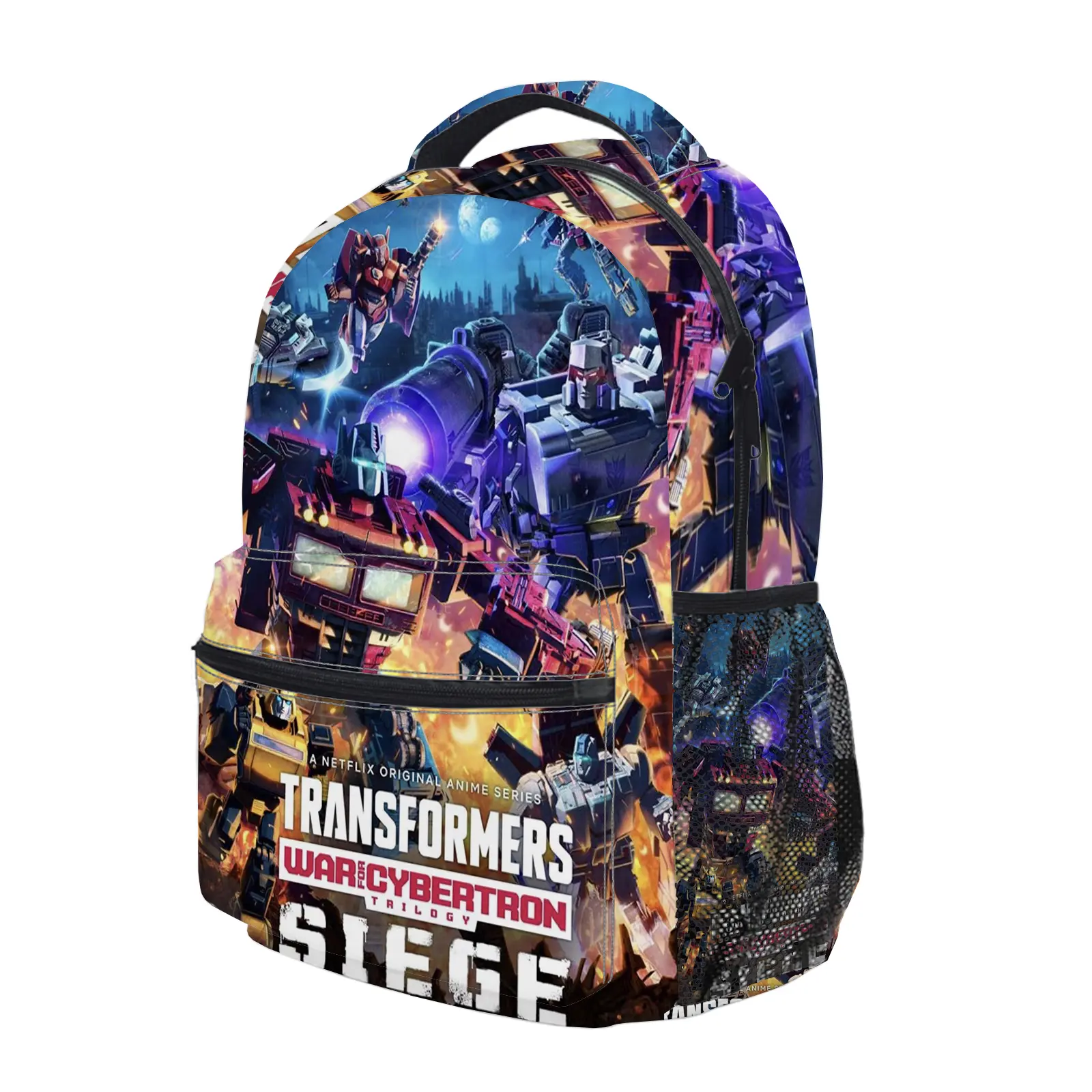 Transformers Backpack, Cute Y2K Fashion School Bag for Girls and Teens, Durable Cartoon Printed Bookbag with Mesh Side Pockets, Lightweight Travel Daypack for Back to School c-252