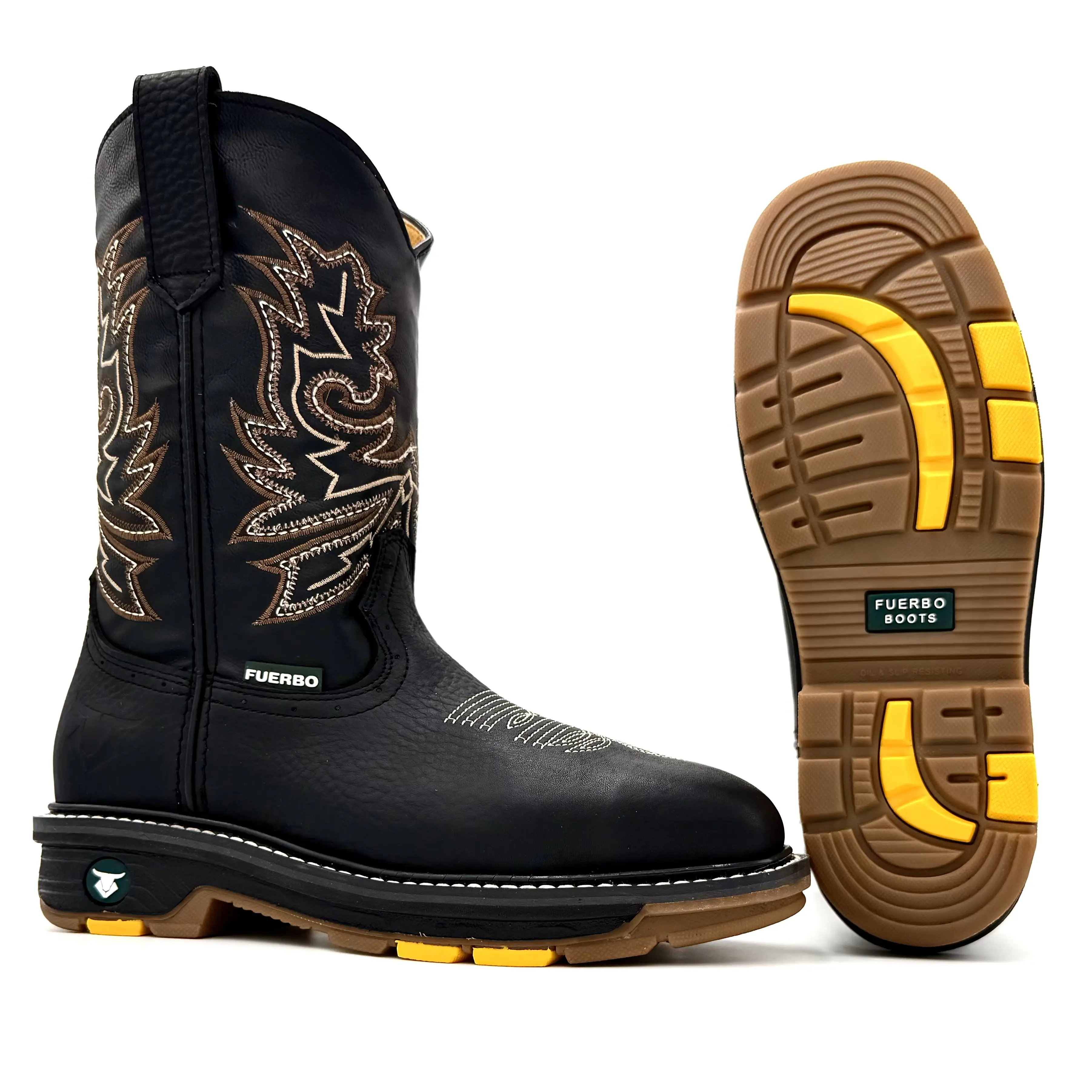 Fuerbo Black 5061 Rodeo Work Boots Slip On Composite Toe Available Full Grain Leather Goodyear Welt Dual Density Sole