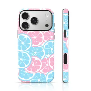 Pink & Blue Lemon Slice All Over Print Design Aesthetic Phone Case Double-Layer TPU Shockproof for iPhone 17 Pro Max/16 Pro Max /15Pro Max 15/14/13/12 & Samsung S26 /S25Ultra Unique Phone Case