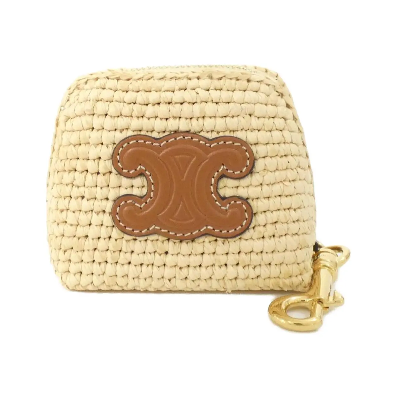 Pre-owned Celine Calfskin Small Leather Goods Raffia Calf Key Ring