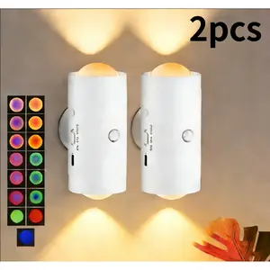 USB Rechargeable Smart LED Night Light with Motion Sensor, RGB Gradient Dimmable Wall Lamp for Indoor Ambient Lighting, Magnetic Step Lamp for Bedroom, Entryway, Hallway, Desk or Stairs – Convenient Room Decor Lampu with Easy Charging