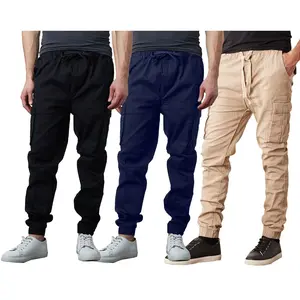 3-Pack Men's Cotton Flex Stretch Cargo Combat Jogger Pants (Sizes, S-2XL)
