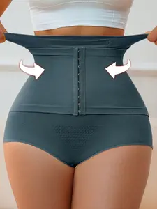 1 Count Woman High Waist Shaping Tummy Control Panties With Buckle Closure, High Waisted Shaper, Shaper Slimmer Shorts, Flat Belly Hip Butt Lifter Waist Cincher Thighs Control, Double Compression Briefs, Classic Daily Wear
