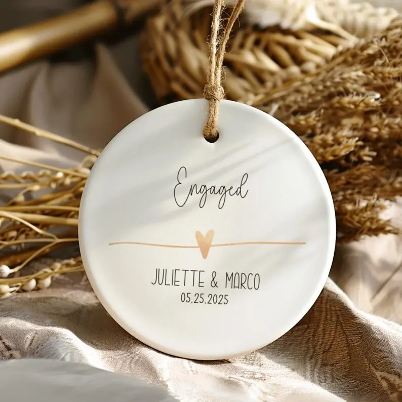 Personalized Engaged Couple Ornament with Names and Date, Future Mr and Mrs Christmas Ornament, Custom Engagement Gift for Newly Engaged Couple, Wedding Keepsake