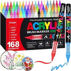 Acrylic Paint Marker Pen Set, Acrylic Markers, 24/48/60/100/168 Colors, Liquid Ink Control, Kids & Adults, Professional Grade, for Rocks, Canvas, Glass, Plastic, Fabric
