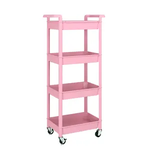 Pink Multifunctional Rolling Cart with Removable Tray Top Four-Tier Kitchen Storage Organizer on Wheels Art Cart Suitable for Office Classroom Living Room Kitchen Bathroom Racks White Racks White
