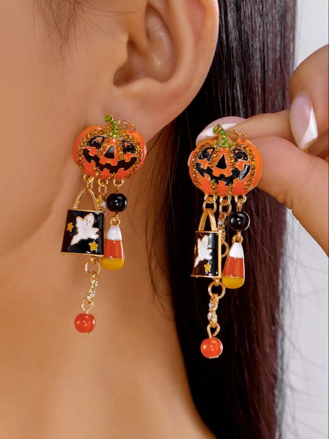 Halloween Dripping Pumpkin Earrings with Tassels, Funny Oil Drip Design, Perfect Holiday Accessory, Enhance Your Costume Look, Trendy Jewelry, Fall Trendy Jewelry