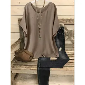 Women’s summer loose batwing-sleeve pullover, casual woven short-sleeve shirt, comfortable commuter outfit, casual comfortable shirt GARMENTARY