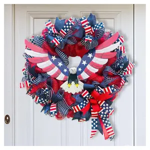American Eagle Wreath for Front Door - 4th of July Wreaths for Front Door - 16inch Patriotic Wreath Hero Memorial Day Decorations - 4th of July Independence Day Door Sign