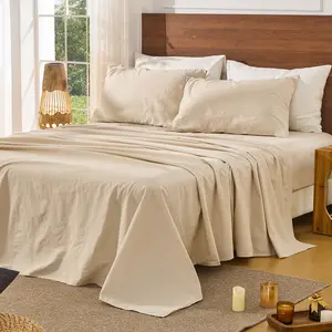 Bedlifes 100% French Linen  Sheets - French Flax Farmhouse Floral Style 4-6 pcs Bedding Anti-Tear, Breathable & Machine Washable 16-24Inch Pocket Comfortable Eco-Friendly