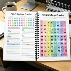 75 Soft Challenge Journal & Planner A5 Soft Challenge Planner Notebook Time Management & Efficiency Improvement Record Book Spiral Weekly and Monthly Calendar Planners Note Book Office Stationery & Supplies