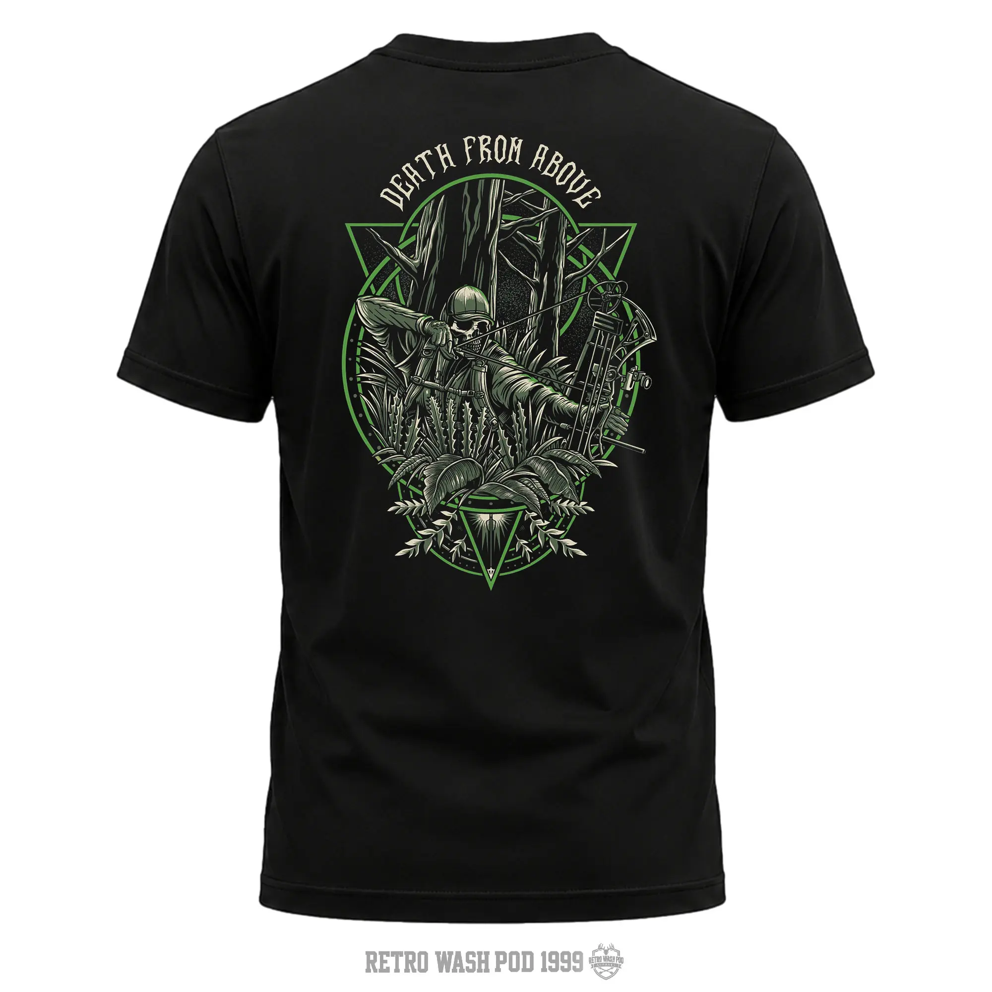 "Death From Above" Men's Shirt, Hunting T-shirt, Crew Bowhunting Shirt, Deer Skull Archery Tee, Archery Tactical Gear, Unisex Short Sleeve Casual 100%, Outdoor Gift For Men, Made In USA.