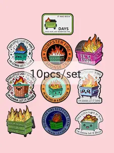 10pcs/set Cute Dustbin Quote Pins & Brooches, Women&Men Accessories for Bags & Clothing, Perfect Gift Idea for Friends