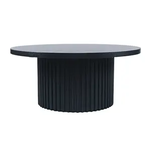 40" Round Mid-Century Fluted Pedestal Base Coffee Table with Caster Wheels