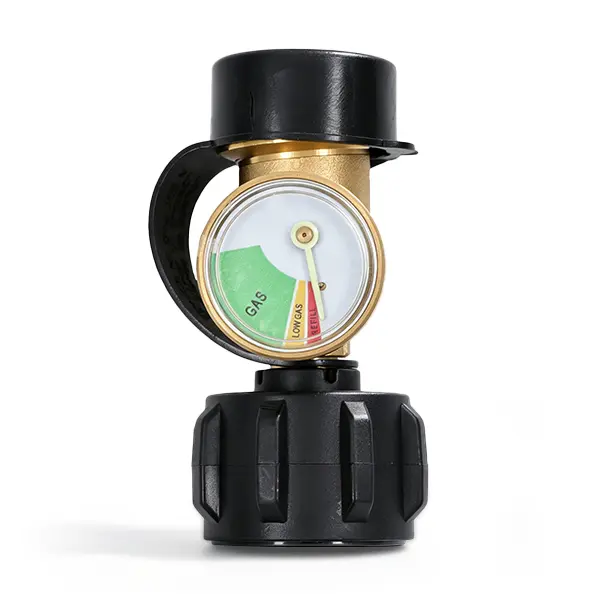 findmall Brass Propane Tank Pressure Gauge with QCC1-Type1 Adapter, Color-Coded Dial, 5-100lb Residual Amount Indicator for Grills, Camping Stoves, Smokers, Tabletop Grills (1PC)