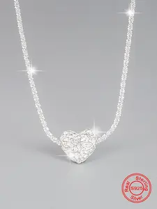 925 Sterling Silver Heart Shaped Pendant Necklace for Women, Fashion Jewelry for Party Clothing Decor, Trendy All-match & Exquisite Jewelry for Birthday Gift, Heart Design Necklace