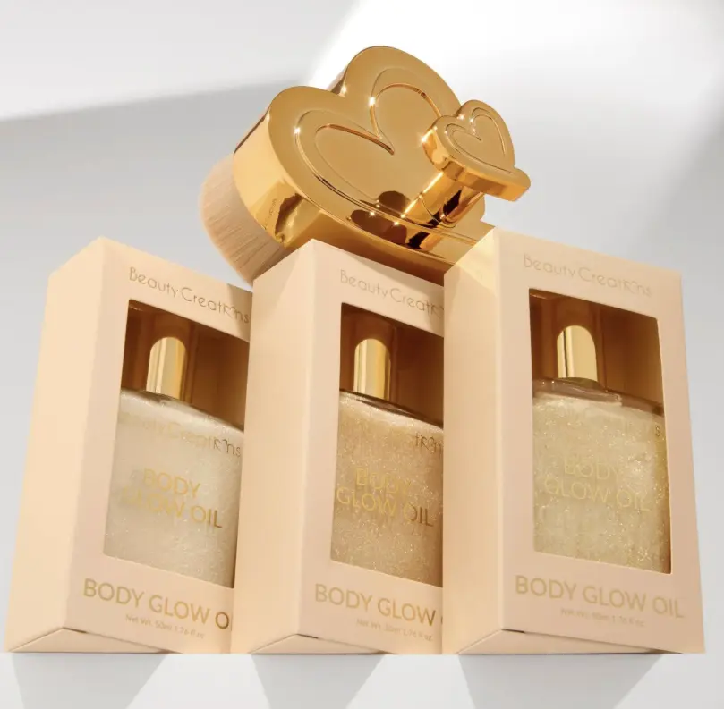 Beauty Creations Radiant Bronze Body Oil - 50ml Jojoba Oil Infused Cosmetic, Skin-Brightening Glitter Highlighter Luminizer, Makeup Essential for All Skin Types