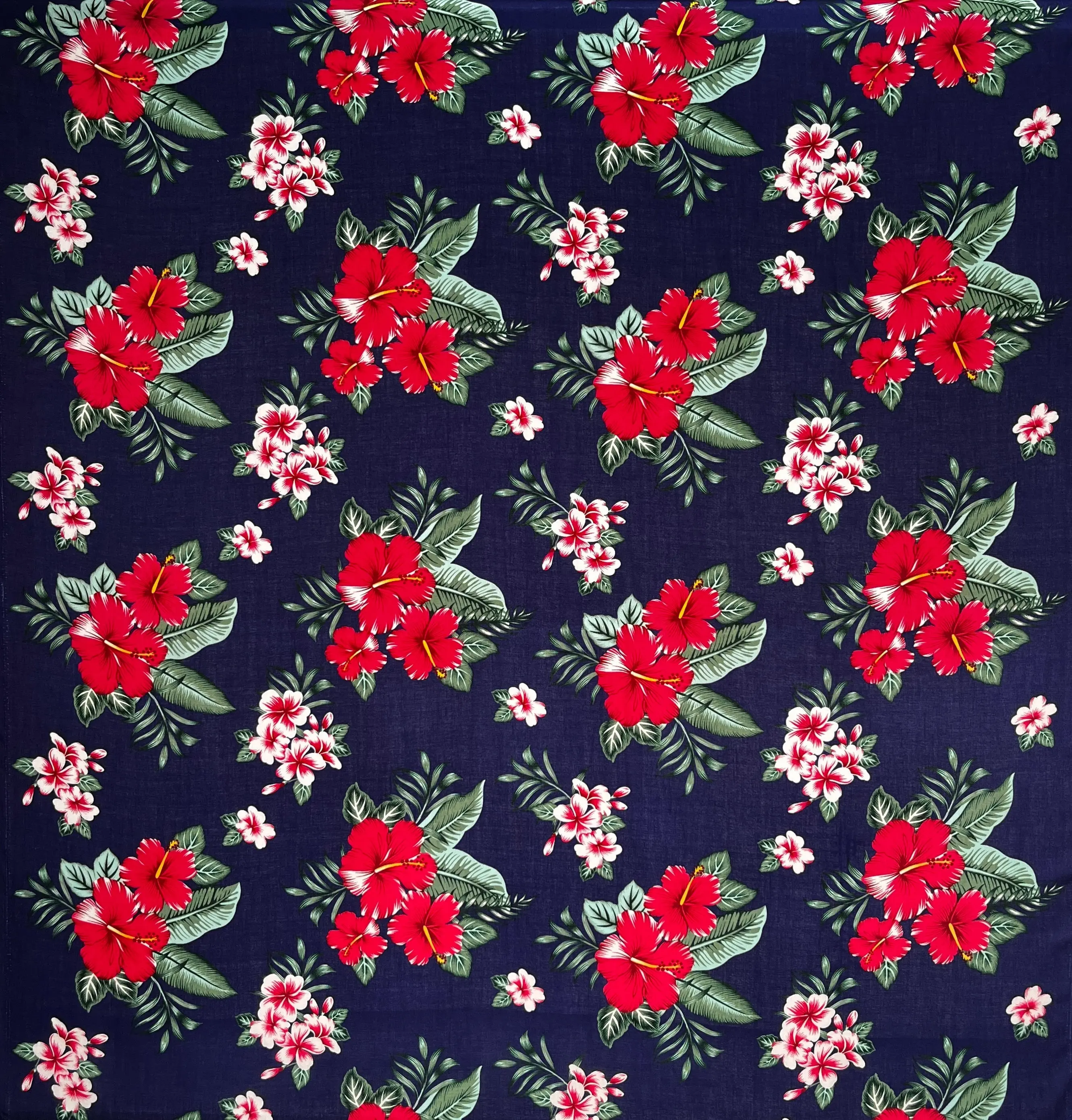 100% Rayon Floral Tropical Print Fabric - Hibiscus Motif, Plumeria Flower Clusters, Tropical Plants - 36in x 45in Bright and Happy Deep Hues Textile, Ideal for Curtains, Pillow Covers, Sewing Soft Furnishings, Room Decor, Home