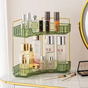 Corner Bathroom Counter Organizer, 2-Tier Space-Saving Countertop Storage Rack for Vanity Makeup Perfume, Kitchen Dresser Organizer Corner