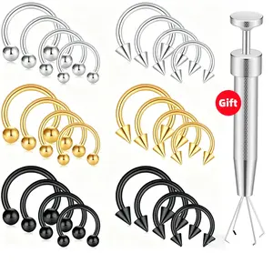 16G Horseshoe Rings Surgical Steel Nose Septum Hoop Earring Eyebrow Tragus Lip Daith Helix Piercing Jewelry for Women Men 6-12mm Unisex Smily Piercing with Balls & Spikes Gift value pack 34mm  septum piercing Titanium Holder nose  rings 5-18 pc nose ring