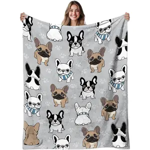 French Bulldog Blanket, French Bulldog Gifts for Women, Cozy Frenchie Blanket for Dog Lovers Owners, Soft Flannel Warm Throw Blanket for Sofa, Couch, Bed 40x50, Printed on One Side with a Plain White Back, Halloween Thanksgiving Christmas Gift