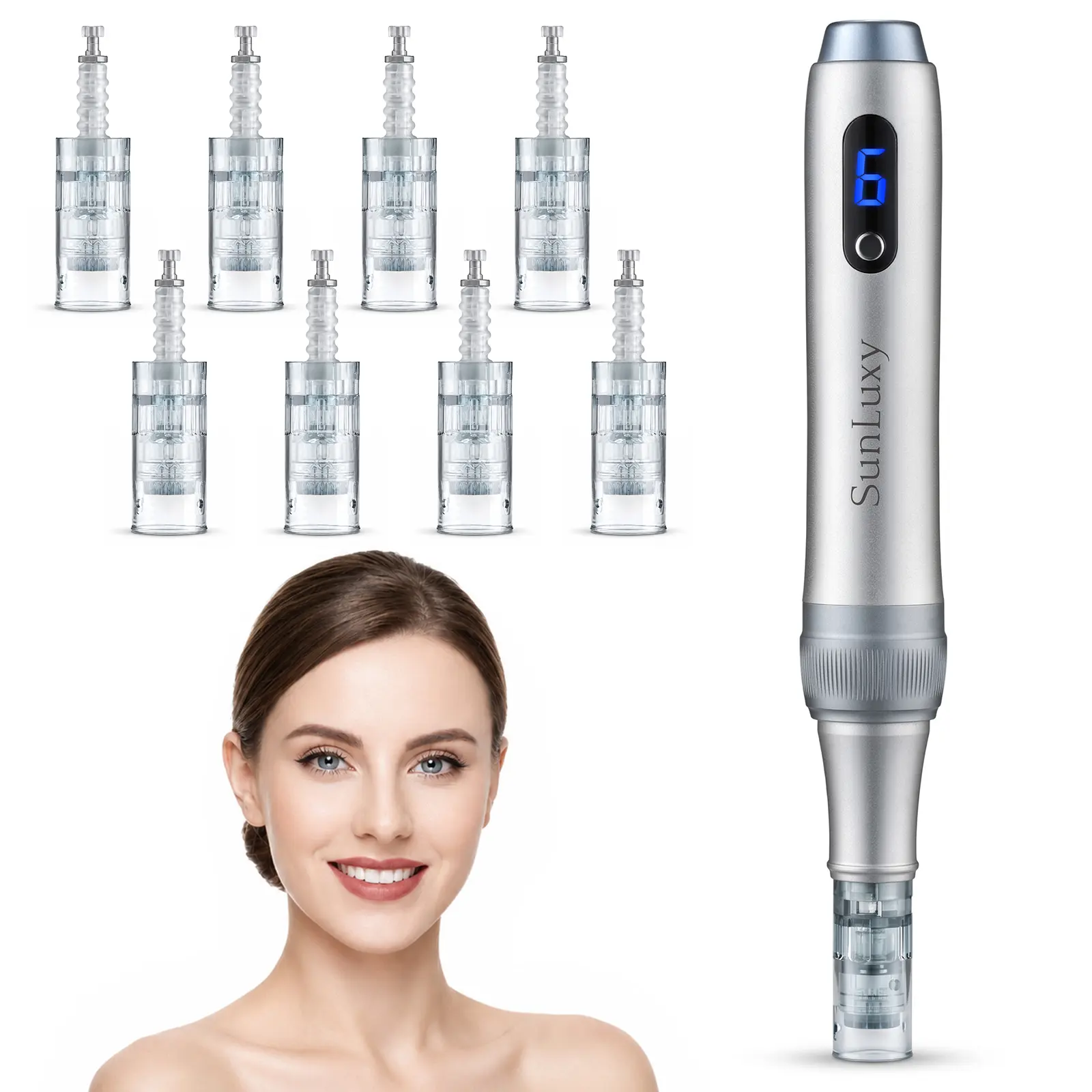 Gentle Microneedle Roller Pen for Face Care, 0.25mm Beginner Beauty Tool with Ergonomic Handle, Travel Size Skincare Appliance for Women & Men, Li-Ion Battery Powered