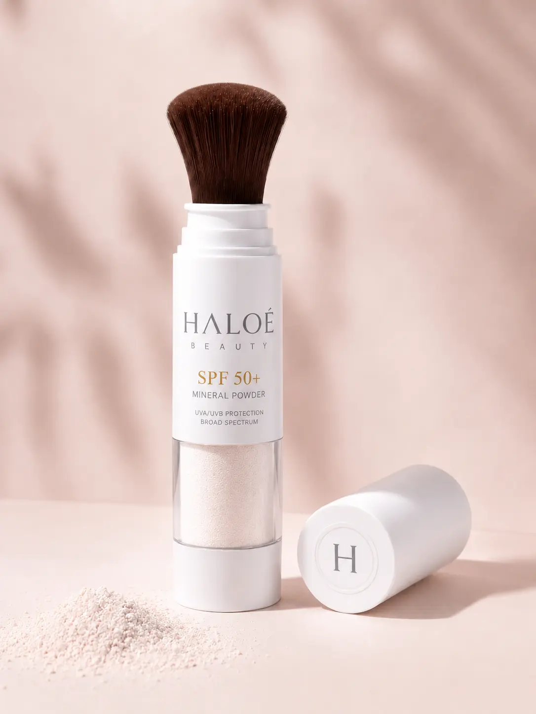 HALOE Beauty SPF 50+ Mineral Powder Sunscreen Brush, Broad Spectrum UVA/UVB Protection, Lightweight Mineral Formula, 5g
