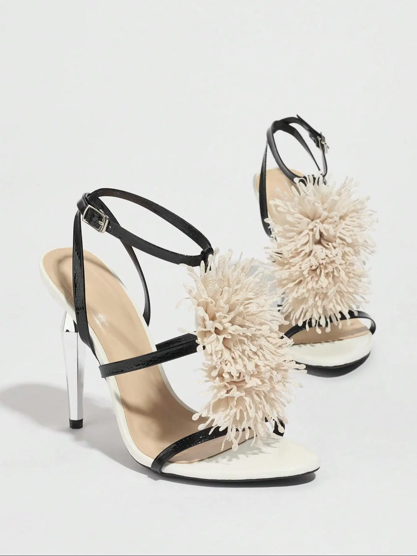 New 12cm Stiletto High Heels Sandals, Floral Design Sandals, Fashionable Sandals, Sexy Floral Fashion Women Shoes, Elegant Open Toe Party Evening Wear Footwear, Summer PU Leather Rubber Sole