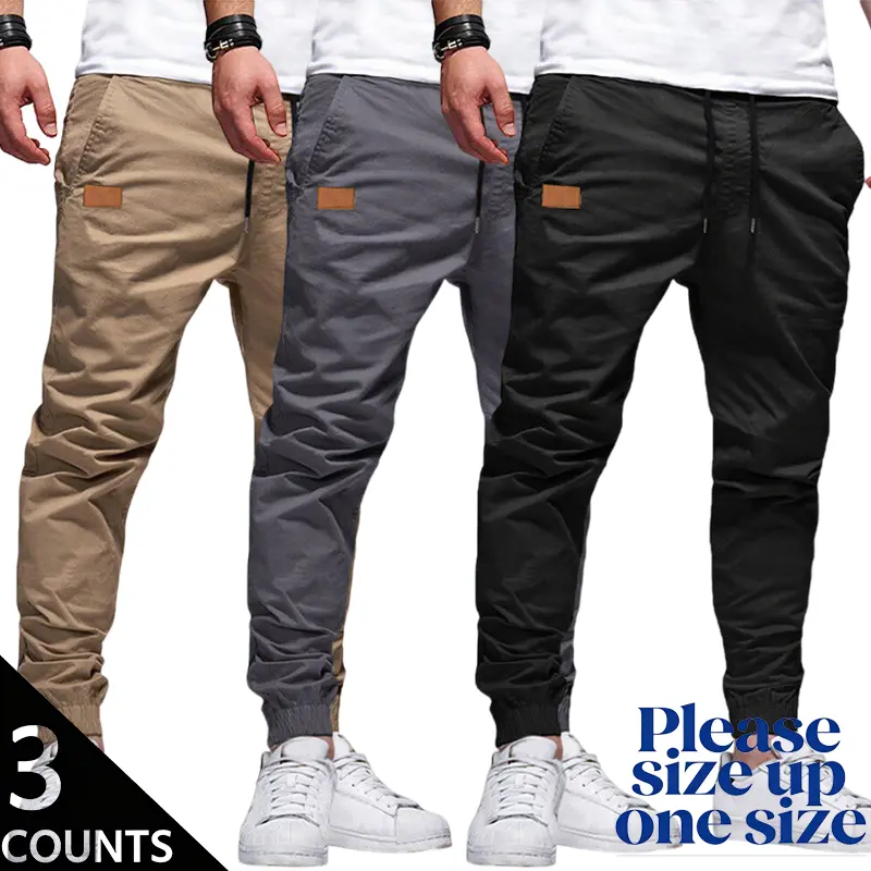 Men’s 3-Pack Athletic Joggers, Casual Elastic-Waist Elastic Drawstring Trousers with Ankle Cuffs, Multicolor Casual Street Joggers - Ideal for Urban Wear, Workouts
