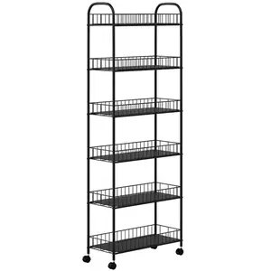 6-Tier Slim Metal Rolling Storage Cart with Wheels & Baskets - Narrow Organizer Utility Shelf Unit for Kitchen, Bathroom, Office, Laundry Room, Tight Spaces (10 inches)