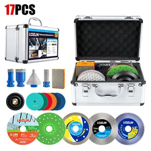 LOZLIN 17PCS Diamond Tool Kit for Tiler, Professional Drill Bits, Saw Blades, Polishing Pads, Chamfer Drill & Milling Bits for Cutting & Grinding Porcelain, Glass, Marble, Quartz & Stone