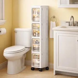 5 Tier Folding Plastic Storage Bins with Lids, Stackable Containers with Wheels for Office Dorm Living Room