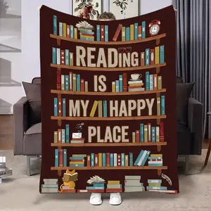 Modern Style Flannel Blanket, Slogan Print Blanket for Reading Lovers, Soft Comfortable Throw for Bed Sofa Office Camping, All Seasons Use Gift for Adults Kids