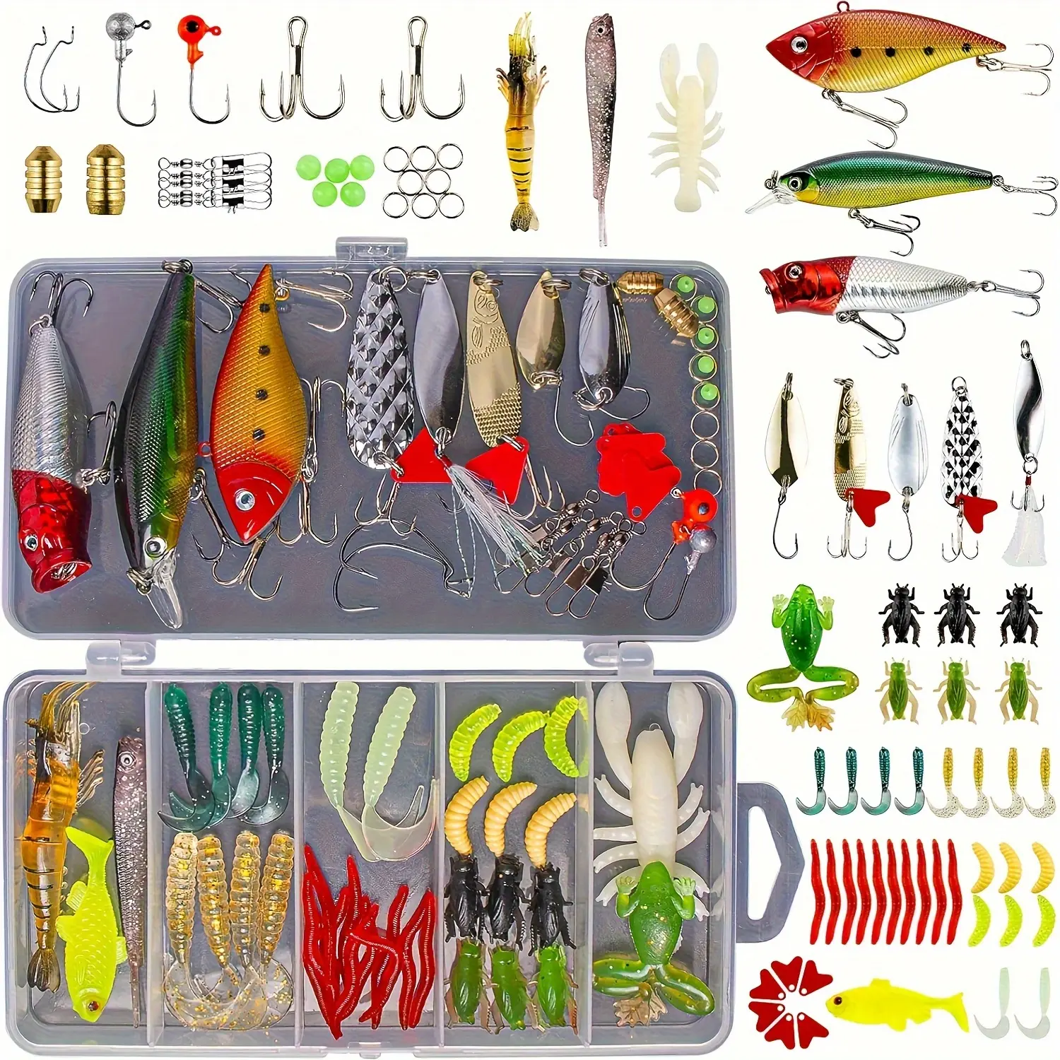 78-Piece Assorted Fishing Lures Kit, Tackle Box with Soft Plastic Baits, Crankbaits, and Jigs, Freshwater Accessories for Bass and Trout, Soft Plastics, Bass Trout, Fishing Equipment, 78Pcs, Fishing Gear Supplies, 78‑Pc Variety Set
