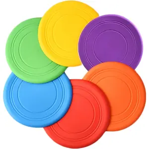 Kids Flying Disc Toy Outdoor Playing Lawn Game Disk Flyer for Kindergarten Teaching Soft Silicone Colorful 6 Pack Bulk Set-