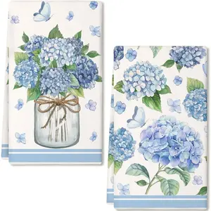 Hydrangea Spring Kitchen Towels Set of 2,18x26 Inches Floral Summer Dish Cloths -Purple Flowers Farmhouse Design,Holiday Hand Towels for Spring Decor & Gifting