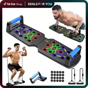 Push Up Board- Multifunctional Home Workout for Fast Fitness Results, Strength Training Equipment for Upper Body, Core, Abs with Non-Slip Base & Resistance Bands