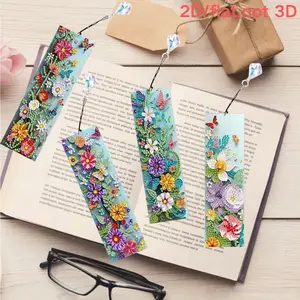 Set of 4 Diamond Painting Bookmarks, Floral Butterfly Design, Includes Diamond Art Kit & Lanyard, Perfect Gift for Friends & Family, Book Accessories