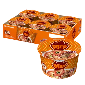 MEP Pack of 6 Garlic Clam Ramen Spicy Instant Bowl Noodle Soup, Refreshing Seafood Broth Ramyeon, Quick Microwave Meal
