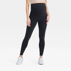 Over Belly High-Rise Active Maternity Leggings - Isabel Maternity by Ingrid & Isabel Black S: Recycled Polyester, Spandex, Slim Leg