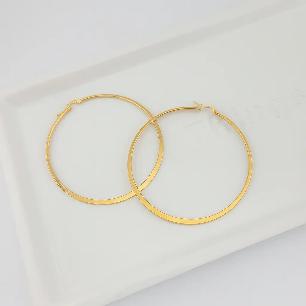 FWJ Large Plain Flat Hoop Earrings for Women, Minimalist Stainless Steel Design with a Thin Profile in Gold or Silver Finish, Plain Hoop Earrings, Earrings Accessories