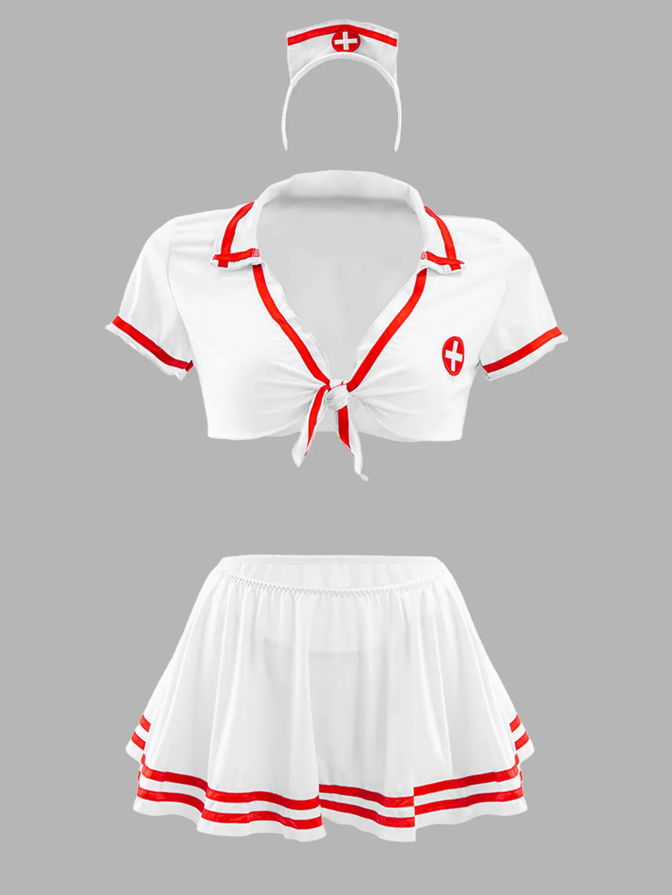 Women's Plus Size 4-Piece Cosplay Nurse Costume Set - Red & White, Christmas Element, Lacy Soft Fabrics, Nurse Top, Witchy Cosplay Gear for Parties