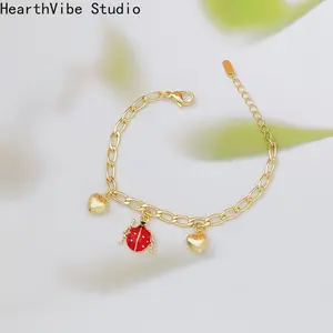 HearthVibe Studio Fashion Bohemian Cute Ladybug Bracelet with Simple Elegant Golden Heart Pendant Versatile Daily Wear and Gift