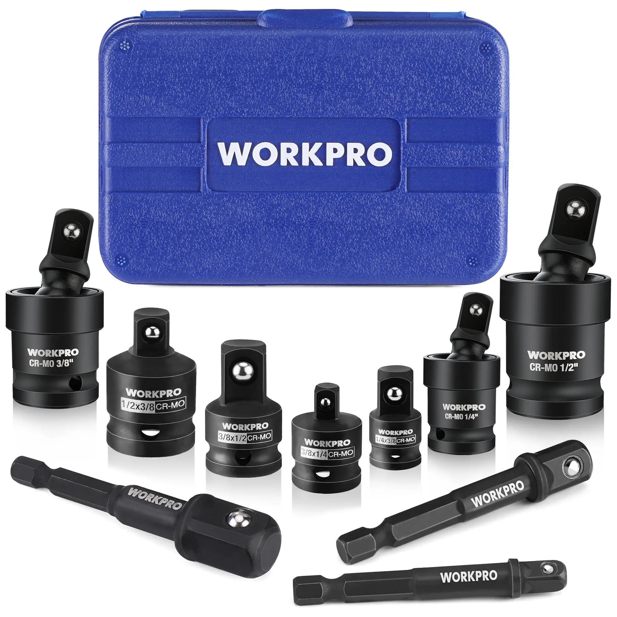 #summersale WORKPRO Impact Socket Adapter Set with Case, Includes 4pc Adapter and Reducer Set, Universal Joint Socket Set and Drill Adapter, 1/4" 3/8" 1/2"