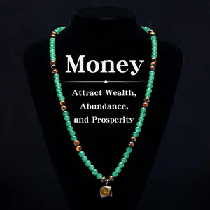 ARPURRAINA Money Attraction Necklace With GreenAventurine & Tiger Eye  Pendant Healing Crystal Stone ,Anniversary, Vacation &Theme Parties Jewelry Charms Abundance Crystal bracelet,Long Chain,Sweater chain,Ideal Gift Jewelry for Men and Women