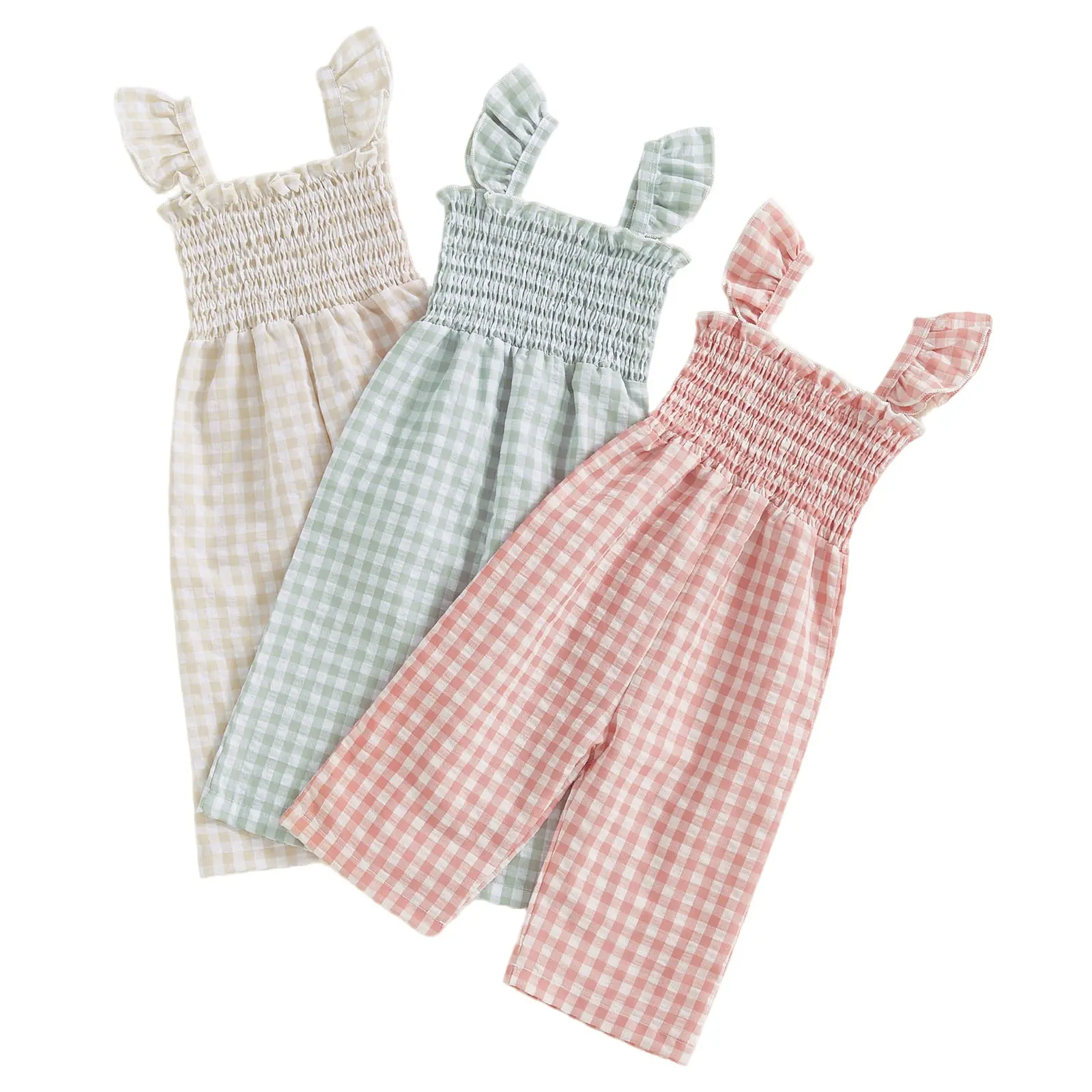 Baby Girls Sleeveless Wide Leg Smocked Ruffle Fly Boho Overalls Jumpsuit - Infant Toddler Clothes, Bodysuit Onesie, Summer Outfits for 6M-4T, Sleeveless Onesies, Baby Girls Clothing, Toddler Onesies, Bohemian Baby Girls Bodysuits & One-Pieces